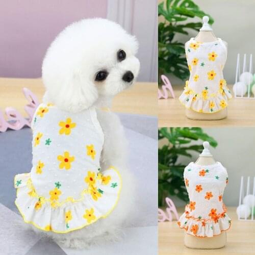 Summer Orange Yellow Flower Pattern Girl Dog Clothes Soft Lace Tutu Cat Dress For Dogs Chihuahua Puppy Wedding Dress Skirt XXL