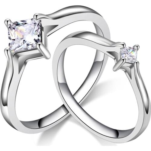 Fashion Trendy Crystal Match Rings For Women Men Couple Cubic Zirconia Silver Ring Luxury Engagement Jewelry Gifts Anillos Mujer