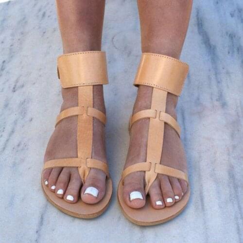 Fashion Leisure Women Gladiator Flat Sandals Rubber Summer Beach Sandals Ankle Strap Front Rear Strap Rome Shoes
