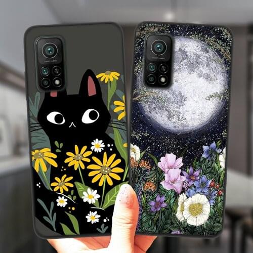 For Xiaomi Mi 10T Lite Redmi Note 10 10S 9S 7 8 9 Pro 8T 9C Phone Case Flowers Leopard Dog Cat Floral Black Soft Silicone Cover