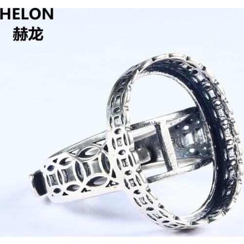 Real Sterling Silver 925 Engagement Wedding Vintage Ring Oval Cabochon 13x18mm Gemstone Fine Jewelry Setting Retro Thai Silver