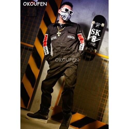 Nightclub Bar Singer DJ DS Costume Stage show performance Clothes Black Fashion Workout Uniform Street Dance Wear Hip Hop