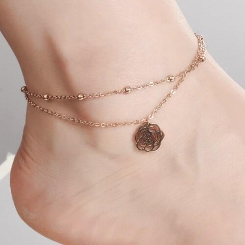 GorGor New Stylish Creative Exquaise Hollow-out Camellia Two-layer Rose Gold Originality Women Foot Chain In Furnace 018