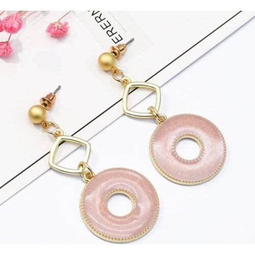 New Pink Green Yellow Enamel Earrings for Women Gold Color Geometric Statement Earrings Hiphop Party Jewelry Nightclub oorbellen