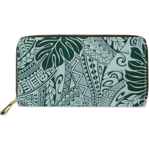 New Design Polynesian tribal style Lady Girls Printed PU Leather Fashion Lady Long Wallet Luxury Purse Wallets Phone Case