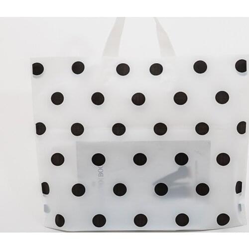 Wholesale 48pcs/lot Thicken Large Plastic Shopping Bags For Boutique Packaging White Round Dots Red Plastic Gift Bag With Handle