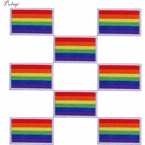 Pulaqi Rainbow Iron Patches For Clothing Flag LGBT Gay Pride Embroidered Iron On Patch Fabric Backpack Stickers On Clothes F