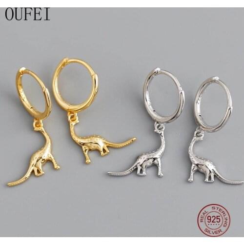 Crafts Earring Dinosaur 925 Sterling Silver Animal Round Hoop earrings For Women Luxury Accessories Jewelry Small Earrings