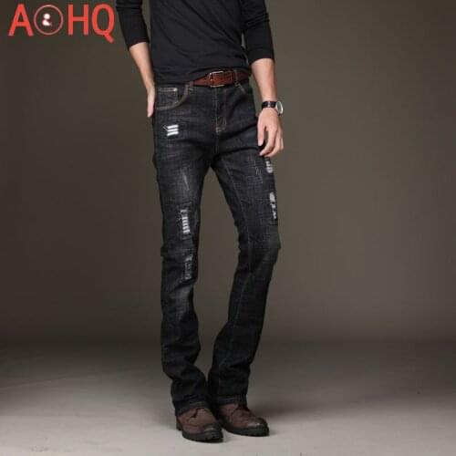 Ripped Black Flare Jeans Men Classic Boot Cut Mens Jeans Leg Flared Bootcut Denim Jeans Men Streetwear Bell Bottom Jean