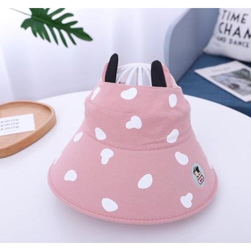 Lovely Baby Boy Girl Hat With Ears Kids Visor Hat Pink UV Protection Cow Visor Cap Adjustable Kawaii Sun Hats Beach 2021 Summer