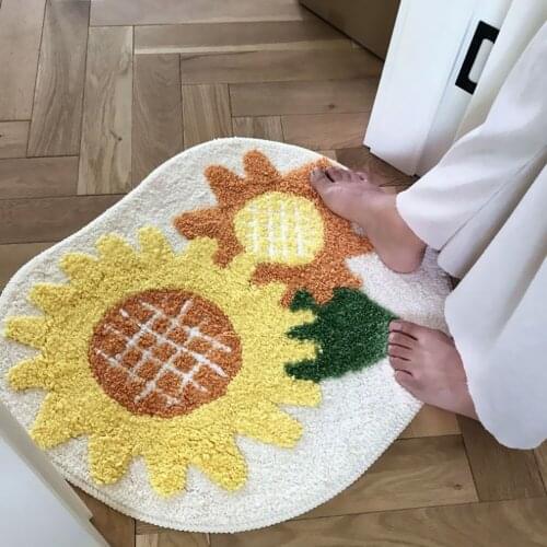 Cute Sunflower Bathroom Door Entrance Mat Cartoon Plants Bath Rug Bathroom Non-Slip Mat Entrance Door Absorbent Door Mat