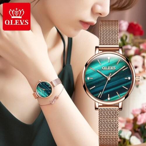 Rose Gold Waterproof Ladies Watches Analog Quartz Wristwatches Female Fashion Casual green Montre Feminino Mesh Stainless Steel
