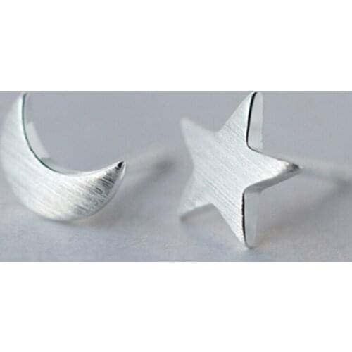 Fine Lovely 925 Sterling Silver Star Moon Stud Earrings for Women Korean Minimalist Earrings Jewelry Accessories