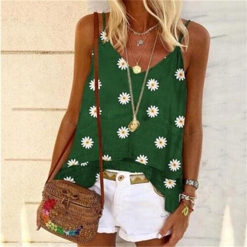 Fashion Women V-Neck Daisy Print Sleeveless Vest Camisole Blouses Tank Tops 2021 Summer leisure new printed small daisies