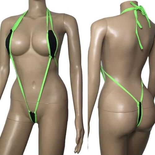 Women One-piece Slingshot Lingerie Mini Micro G-String Thong Leotard Bikini Monokini Sexy Swimwear Trikini Bra