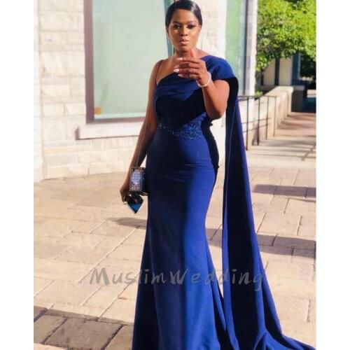Royal Blue Mermaid Evening Dresses with Long Shawl African Woman Prom Dresses Girl Party Dresses Long robe de soiree vestidos