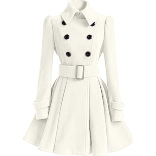Winter Women Woolen Coat Windbreaker Multicolor Belt Bandage Top White Wool Blend Girls Dress Jacket Thick Ladies Tops Plus Size