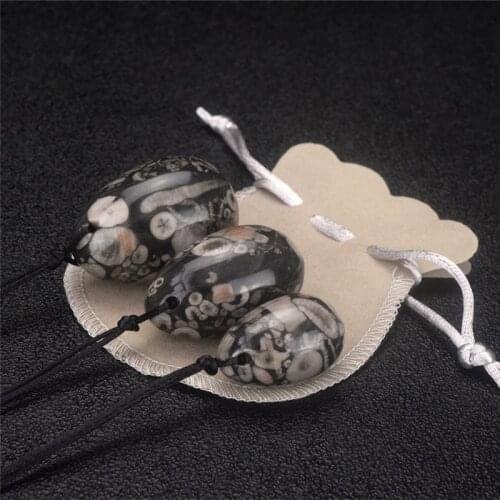 3 PCS Drilled Natural Crinoid Fossil Jasper Egg Pelvic Kegel Exercise Vaginal Tightening Love Eggs for Body Health