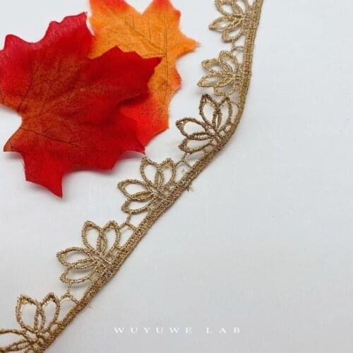 9yards Gold Line Lace Trims Ribbon Fabric for Wedding Dress DIY Skirt Sewing Craft Clothing Lotus Embroidery Collar Accessories