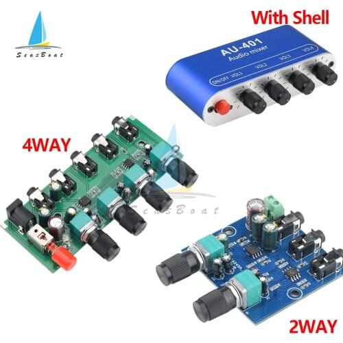 AU-401 DC 5V-12V Stereo Audio Mixer 2/4 Input 1 Stereo Output Audio Signal Mixing Board Sound Mixing DIY Headphones Amplifier