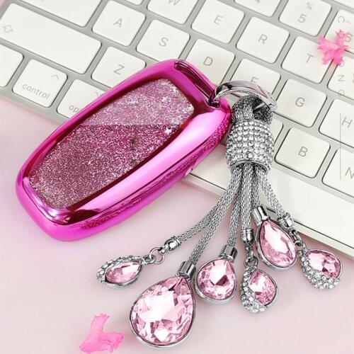 2019 TPU Quicksand Car Key Case For Audi A1 A3 A4 A5 A6 A7 A8 Quattro Q3 Q5 Q7 2009~2015 Fashion Collocation Crystal Keyring