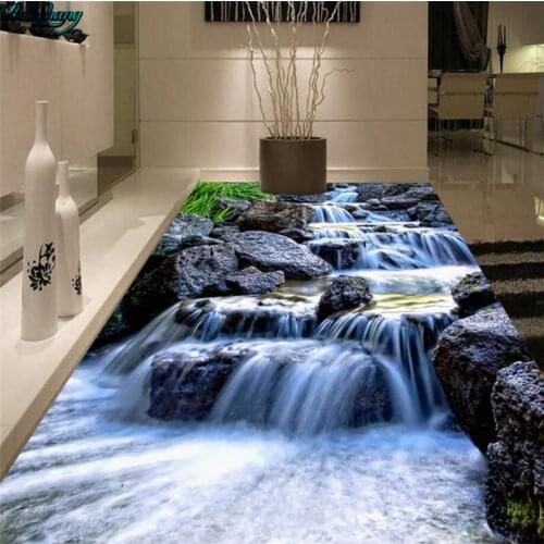 Beibehang Large custom high - definition mountains and rivers river stone 3D floor home decoration