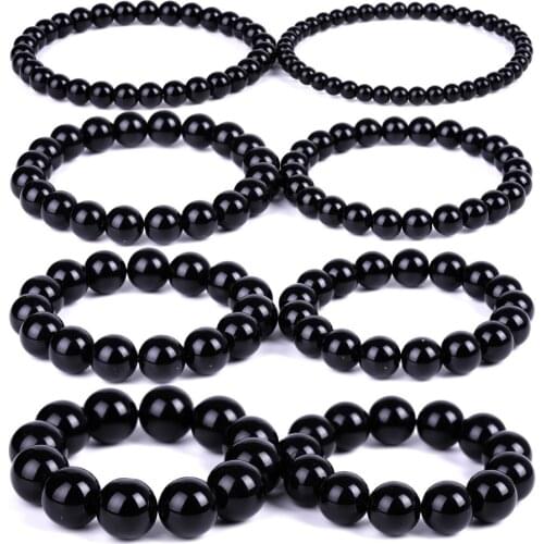 Black Obsidian Bracelet Buddhist Prayer Blessing Blackstone Healing Stone Ball Beads Jewelry Valentines Present