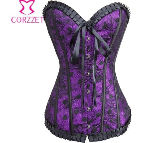 Overlay Black Lace Polka Dot Satin Purple Bustier Corset Burlesque Ladybug Gothic Clothing Corpetes E Espartilhos Sexy Corselet