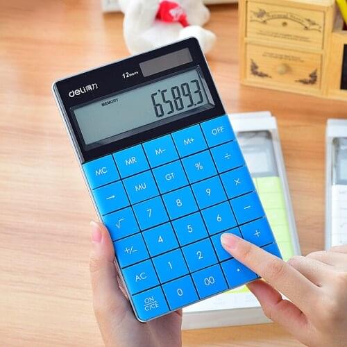 Dual Power Stylish Color Tablet Calculator 12 Digits Seamless Button Desktop Computer White Calculadora Office Accessories Gift
