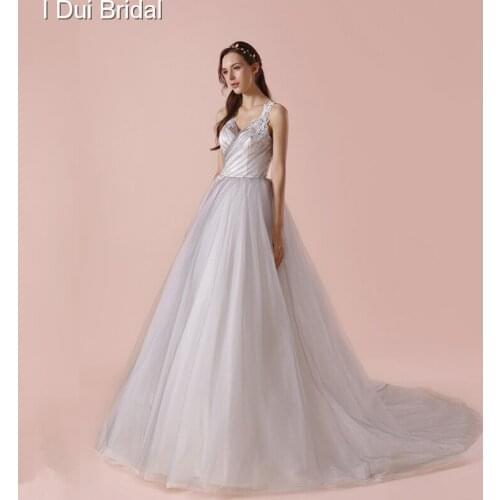 Smoke Grey Wedding Dress A line Pleated Bridal Gown New Arrival