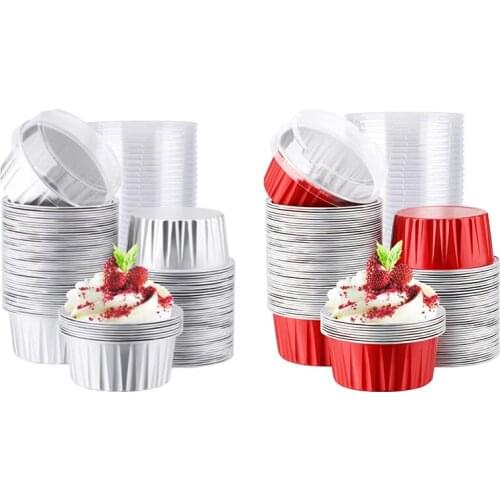 Foil Ramekins with Lids,Aluminum Foil Cupcake Liners,Muffin Liners Cups,Cupcake Baking Cups Holders Cases Boxes