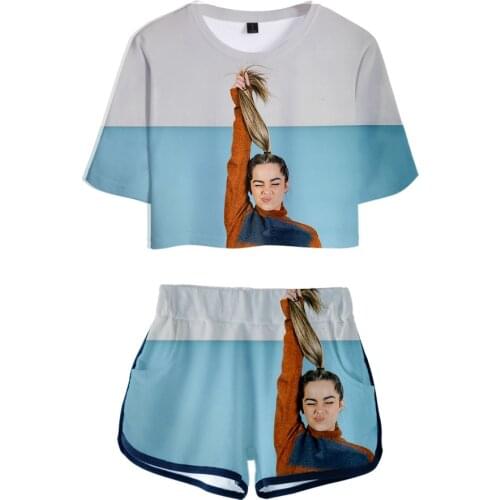 Suitable 3D Print Addison-Rae Exposed Navel T-shirt +shorts womens two-piece sets Fashion 3D Addison-Rae girls two-piece sets