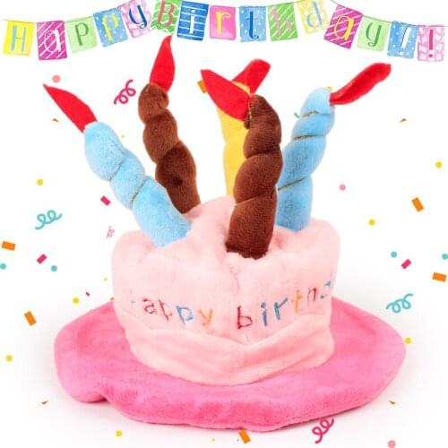 JCPAL Cute Happy Birthday Cake With Candle Free Size Dog Hat Adjustable Pet Dogs Cap Cat Birthday Party Costume Hareware