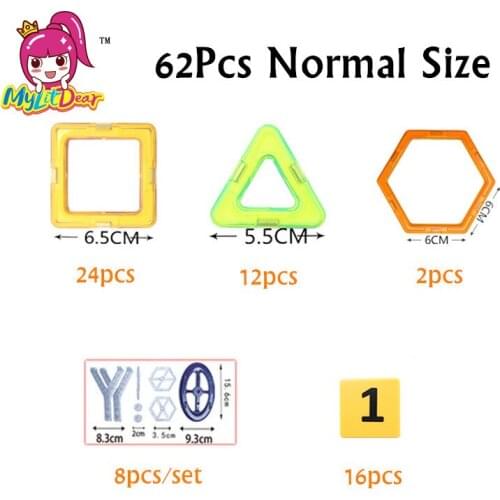 MylitDear Magnetic Designer Big Size Building Blocks 62 Pcs Kits Construction Toy Kids Educational Plastic Bricks Toys