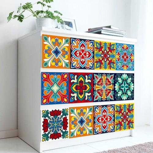 Colorful Mandala Floral Texture Crystal Hard Floor Tile Wall Sticker Kitchen Home Decor Wall Decals Waterproof Ground Art Mural
