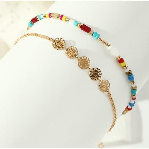 Trendy Boho Metal Geometric ID Bracelets Womens Bohemia Color Measle Alloy Hollow Out Beads Bracelet Bangle Jewelry for Girls