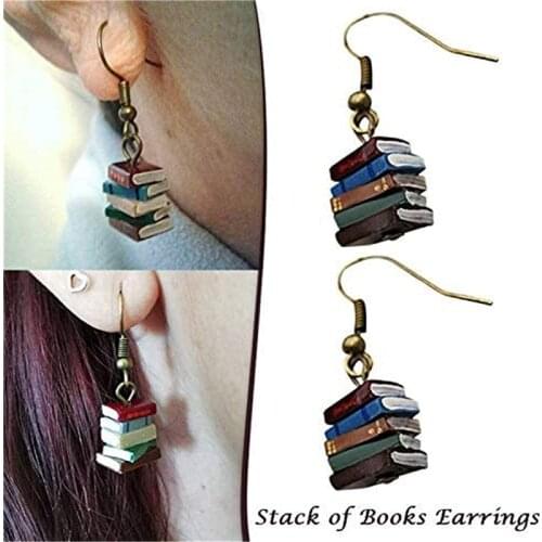 Stack of Books Pendant Stud Drop Earrings for Women School Retro Library Multicolor Books Lover Drop Earrings Jewelry