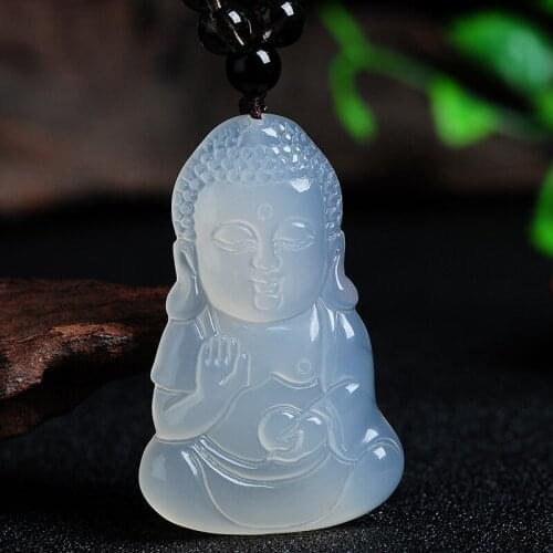 Natural Ice White Chalcedony Pendant Lovely Baby Buddha Pendant Beads Necklace Men Womens Fashion Jewelry Free Chain