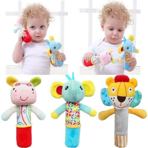 New Baby Plush Rattle Baby Hand Grip Rod Educational Toys Rattle Animal BB Stick Hand Bell Toy Infant Toys
