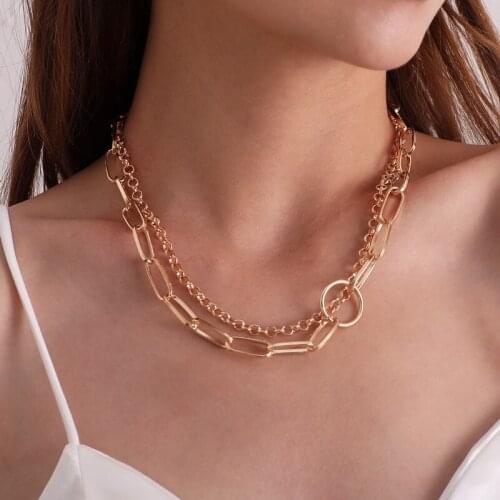 Punk Exaggerated Aluminium Alloy Thick Chains Choker Necklace Women Double Layer Geometric Chocker Necklace Party Jewelry Kolye