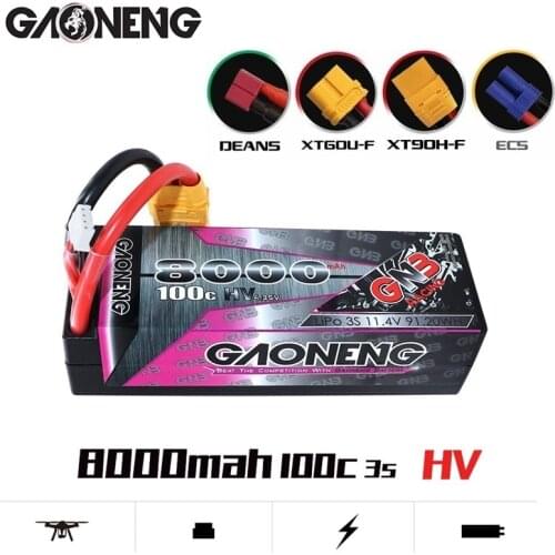 1-2pcs Rechargeable battery GAONENG GNB 11.4V HV 8000mAh 3S2P 100C with XT90 Connectors for RC Car four drive off-road RC Boat