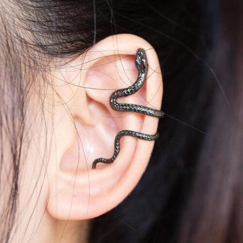 1PC Brass Snake Earing Clips Without Piercing Punk Non Pierced Clip Earrings Ear Cuffs for Women Men Black Fake Piercing Jewelry