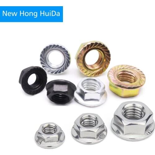 304 Stainless Steel Black Carbon Steel Hex Flange Nuts Hexagonal Metric Thread Self Locking Lock Nut M3 M4 M5 M6 M8 M10 M12