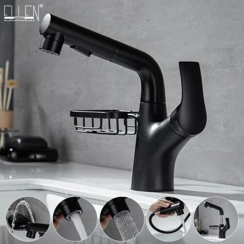 ELLEN Basin Faucet Modern Pull Out Bathroom Sink Faucet With Storage Basket Soap Dish Hot Cold Water Black Mixer Taps EL1490