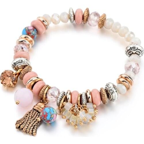 Szelam Pink/Gray Charm Bracelets & Bangles Crystal Stone Bracelets For Women Elastic Rope Chain Jewelry DIY SBR170047