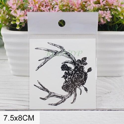 Waterproof Temporary Tattoo Sticker antlers rose flower black Fake Tatto Flash small art hand foot arm Tatoo For Men Women girl