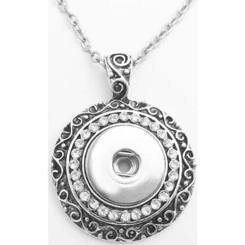 XH9593 Retro Round with Crystal flower snap button Necklace ( fit 18mm 20mm snaps )