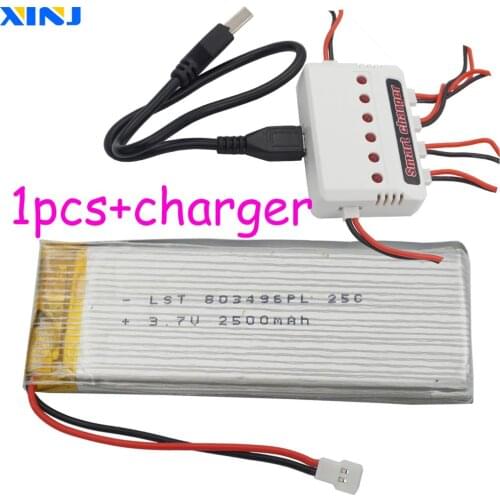 XINJ 1pcs+charger 3.7V 2500 mAh 25C Rechargeable Li Polymer Li po battery 803496 for RC Toys RC boat Toys Ship RC Model Vehicles