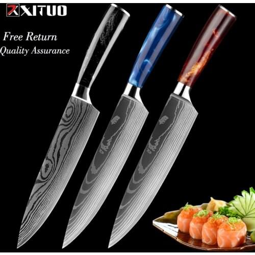 XITUO 8" inch japanese kitchen knives Damascus surface Chef Knife wood handle Japan steel Santoku Cleaver Utility Knives tool