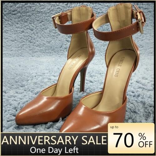 Women Stiletto Thin High Heel Sandals Sexy Pointed Toe Ankle Strap Brown PU Fashion Party Bridals Ball Lady Shoes 0640-8
